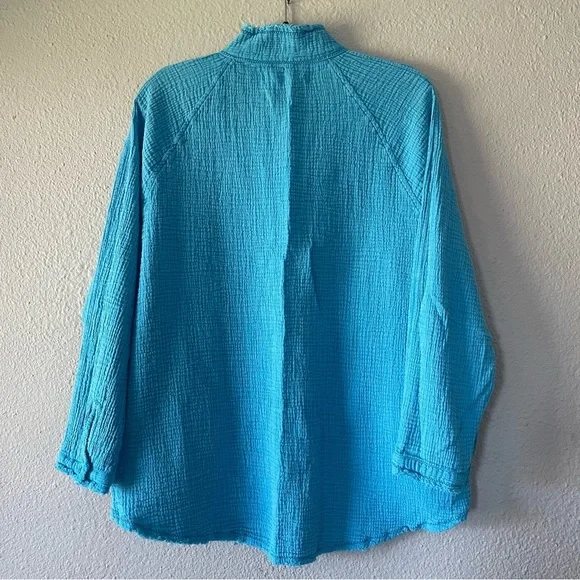 We The Free Summer Daydream Button Shirt Top Womens S Blue Long Sleeve Oversized - Picture 10 of 15